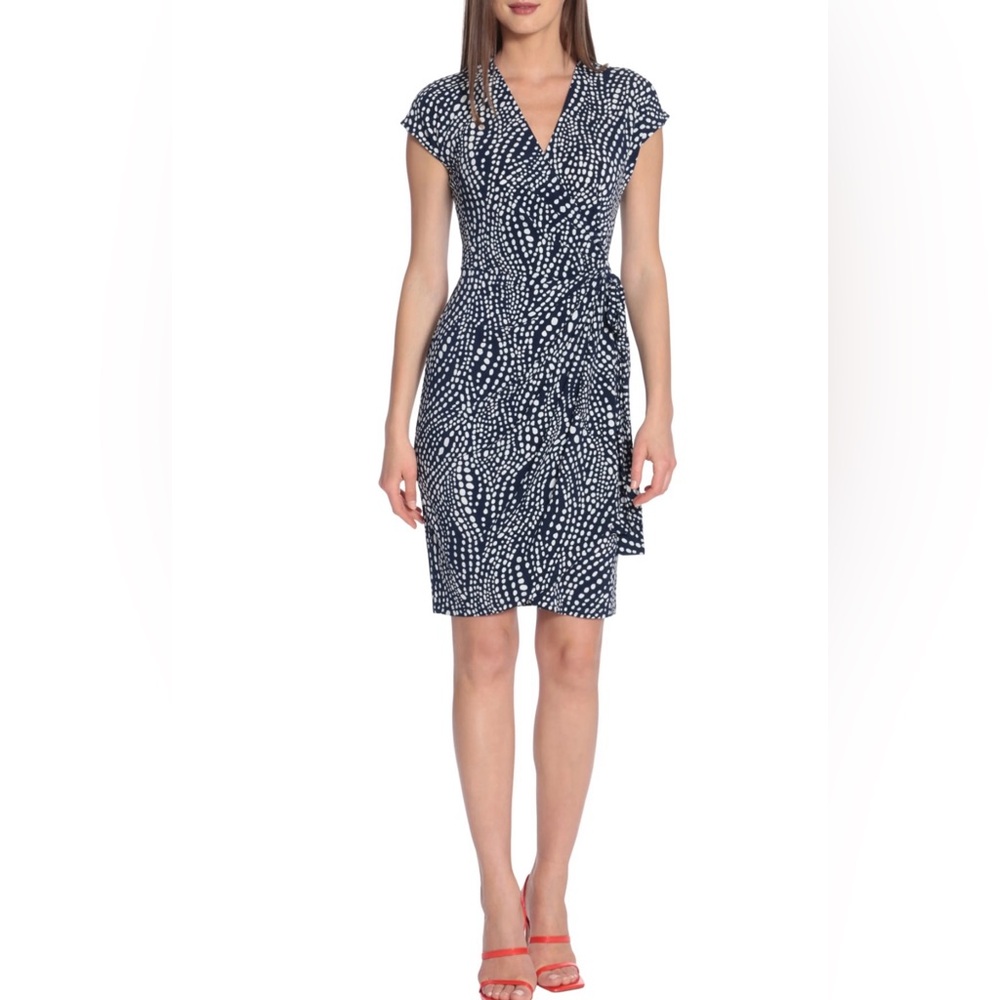 Maggy London Matte Jersey Wrap Dress | 8 | Navy & White